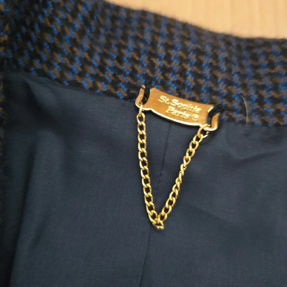 Vintage St. Sophia Paris Double Breasted Wool Blazer Houndstooth Navy EU42 USM - Picture 5 of 10